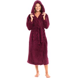 Alexander Del Rossa Women's Fluffy Robe, Long Hooded Robe for Women, Heathered Burgundy Medium (A0304CWNMD)