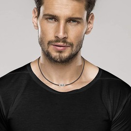 Dralox 3mm Leather Cord Chain Necklace Black Braided Wax Rope Chain with Beads Round Barrel Clasp 22"