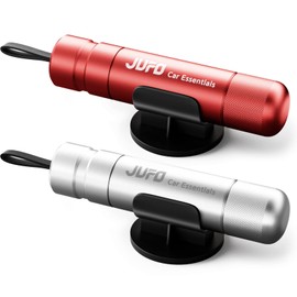 JUFO 2 Packs Car Escape Tool with Seat Belt Cutter Quick Emergency Window Breaker Escape Safety Hammer (Silver + Red)