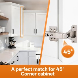 HBL' 2 Pack 45° Corner Cabinet Hinges, 45 Degree Angled Hinge Replacement for Diagonal Wall Cabinets, 35MM European Soft Close Hinges for Frameless Doors