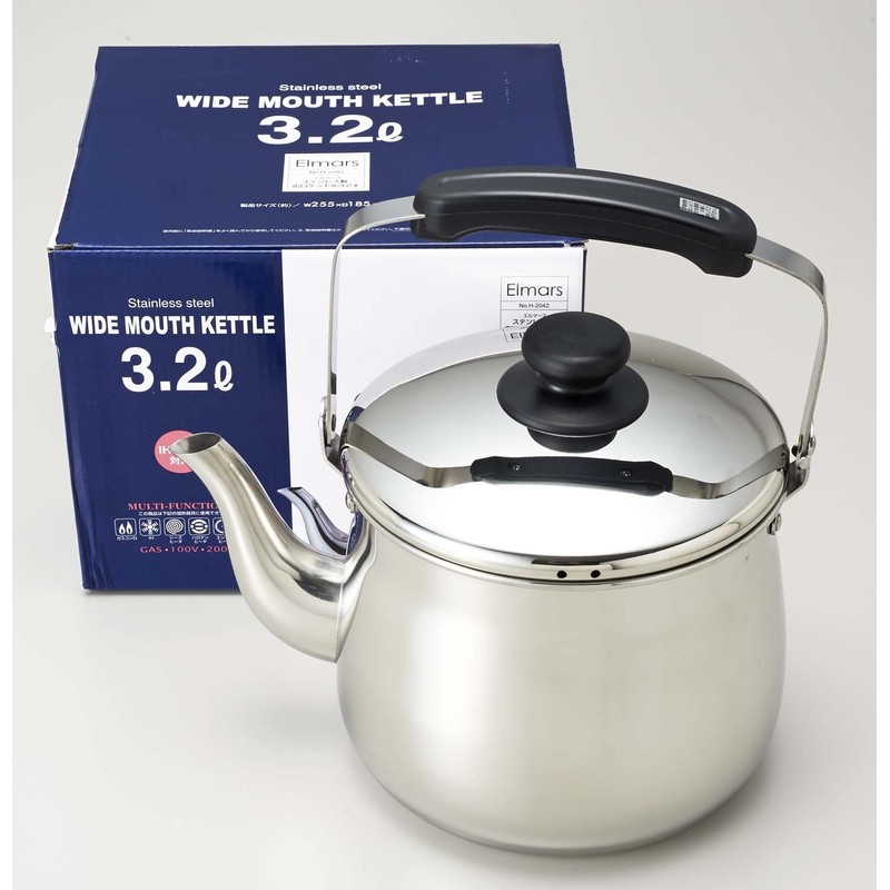 Pearl Metal Elmers Stainless Steel Wide Mouth Kettle, 3.4 qt