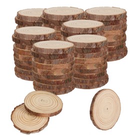 KINJOEK 50 PCS Natural Wood Slices 3.5-4 Inch with Bark Unfinished Wood Circles for Coasters DIY Crafts Wedding Decorations Christmas Ornaments