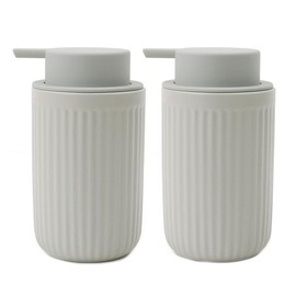 BosilunLife Grey Soap Dispenser Set - 2 Pack 12oz Ceramic Dish Soap Dispenser with Rust Proof Pump for Kitchen, Hand Soap and Lotion Set Suitable for Farmhouse Bathroom Decor