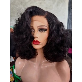 Bone Straight Human Hair Transparent Lace Wig for Black Womanstyle: baby curly, color: Black, Stretched Length: 12"