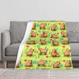 GDEVIG Throw Blanket Capybara Sea Otter Plush Bed Blanket Lightweight Comfy Premium Flannel Warm Blanket Ultra-Soft Print Stitching Blanket Throw All Season Use M (60”x50”)