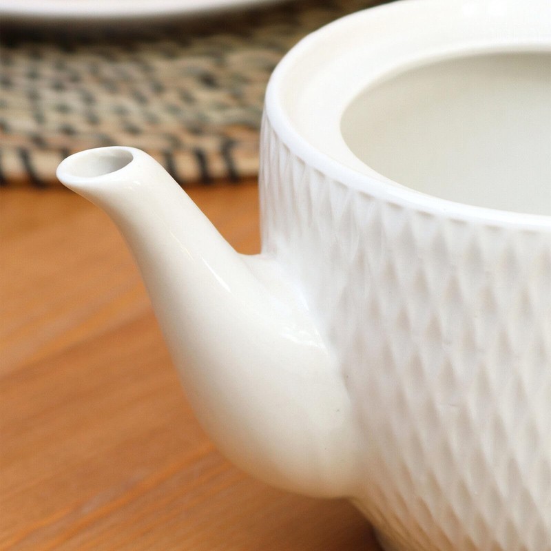 White Jewel Teapot 1 Litre Ceramic Geometric Diamond Glossy Coffee