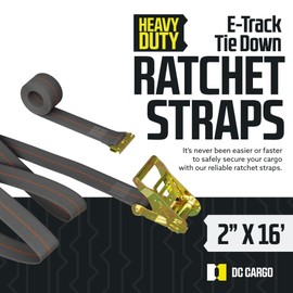 10 E Track Ratchet Tie-Down Cargo Straps, 2" x 16' Durable Ratcheting Strap Cargo TieDowns, Heavy Duty Grey Polyester Tie-Downs, ETrack Spring Fittings
