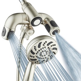 Aquadance High Pressure 156 Setting 14 Zone Shower Head & Handheld 3-way Combo System - Magnetic Docking, 314 Power Jets, Dual Adjustable Arms, 6 ft. Metal Hose, All Nickel Finish, Top American Brand