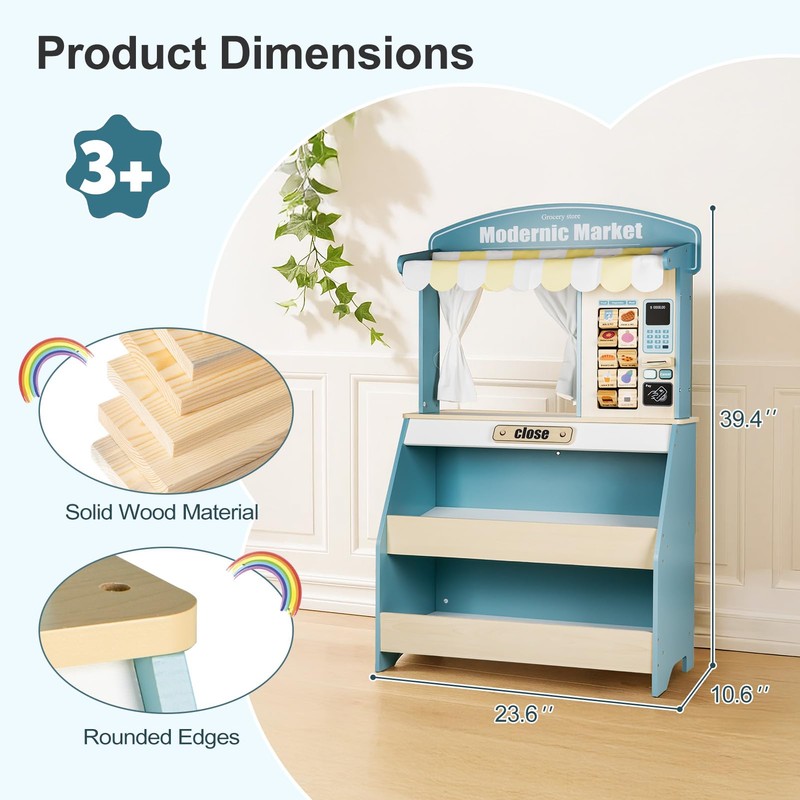 Kids Grocery Store Pretend Play, Puppet Theater&Grocery Store Playset Toy