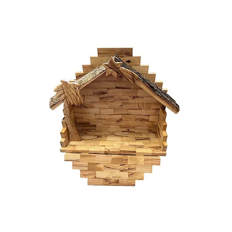 Large Olive Wood Nativity Set Manger Stable 11" Wide Made