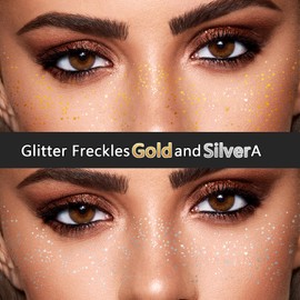 24 PCS Makeup Patches Gold Silver Face Glitter Makeup Speckles Patches Freckles Face Tattoos, Makeup Accessories for Women Girl, Cosmetic Glitter for Face