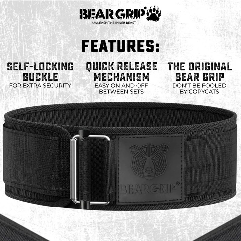 BEAR GRIP - Self-Locking Weightlifting Belt, Premium Weightlifting Belt for