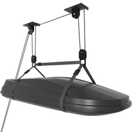 KOSEOO Cargo Box Pulley System for Garage Storage, Heavy-Duty Kayak/Canoes/Bikes/Ladders Ceiling Hoist, Hold Up to 150 lbs Capacity, Fit 10-18 Foot Ceilings, Black