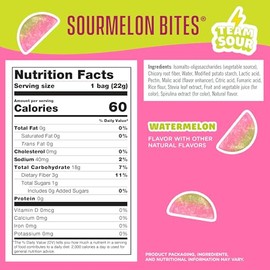 SmartSweets Sourmelon Bites – Gomitas Ácidas de Sandía Bajas en Azúcar (3g), 100% Veganas, Sin Gluten ni Edulcorantes Artificiales, Snack Saludable co