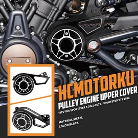 HCmotorku CNC Aluminum Drive Pulley Engine Cover Set Fit for Harley Sportster S RH1250S Nightster RH975 2021–2023 Left Side Upper Belt Guard Replacement Black