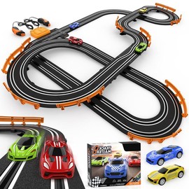 Fuwidvia Slot Car Race Track Sets for Boys, Race Car Track with 2 High-Speed Slot Cars, Battery or Electric Car Track, Dual Racing Game Lap Counter Track Sets, Toys Gifts for Boys Girls Ages 4 5 6 7 8-12 - Colour: A64-8A