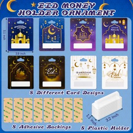 WATINC Eid Mubarak Money Holder - Ramadan Money Envelopes Ornament for Gifting Cash, Eid Al Fitr Money Gifts Card, Cash Checks Lipsticks Holder with Plastic Cover and Adhesive for Ramadan Iftar Party
