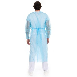 FRANZ MENSCH Hygostar gowns with closed neck band, PP, PE partially laminated, blue, XL, L: 135 cm, circumference: 145 cm, protective gown, PP protective gown, disposable protective gown, pack of 100