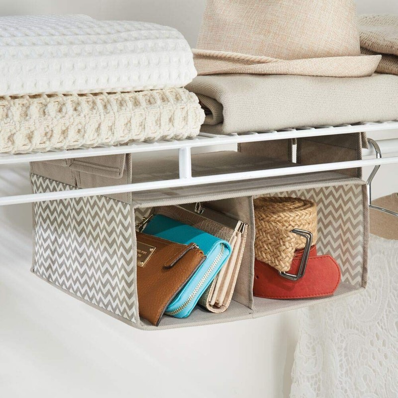 iDesign Chevron Soft Storage Hanging 2-Compartment Organizer, Taupe/Natural