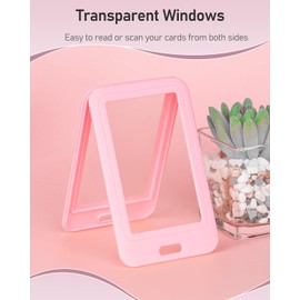 Uniclife 3 Pack ID Badge Holder with Double-Sided Windows Vertical Hard Plastic Case Pink Card Protector Pouch for Office School ID Credit Cards Proximity Key Cards Driver’s Licenses and Passes