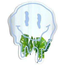 RattanView Preppy Room Decor for Teen Girls Twisted Smile Face Preppy Acrylic Mirror Wall Art Aesthetic Bedroom Decor Teen Girl Room Decor Funky Mirror Preppy Wall Decor 14 Inch (Blue)