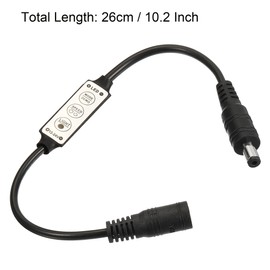 sourcing map LED Strip Dimmer, 12V to 24V 3 Keys Mini Brightness Adjustable Controller Lamp Switch with DC Plugs for Single Color Strips, Black Pack of 5