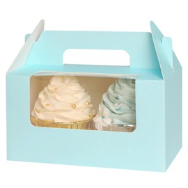 Gcardist Light Blue Cupcake Container Double Cupcake Stand Disposable 15 Double Cupcake Containers with Window 16.5 x 9.2 x 8.9 cm Cupcake Container (6.5 x 3.6 x 3.5 inches)