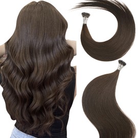 MioYio Nano Hair Extensions Human Hair 2#-Darke Brow 20inch 40G/40S/Pack Nano Bead Hair Extensions Human Hair Nano Ring Hair Long Straight For Women