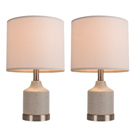 KM Legend SIMPOL HOME Set of 2 Bedside Table Lamps with Linen Fabric Shades, Ceramic Base for Bedroom, Living Room, Office - Modern Nightstand Working Lights (Bulbs Not Included)