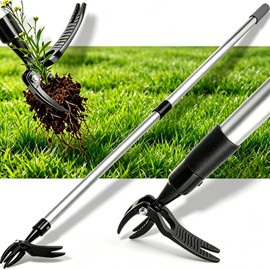 Hoffen Adjustable Stand Up Weeder (33-55 Inch), Lightweight Aluminum Weed Puller Tool, Telescoping Rotating Handle, 4-Claw Rust-Free, Corrosion-Resistant Gardening Tool for All Ages, Easy to Store