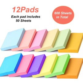 Sticky Notes 3x3 Inches, 12 Pads Bright Colors Sticky Notes,Colorful Sticky Notes, Self-Stick Note Pads, Sticky Notes Bulk,50 Sheets/Pad (12Pads)