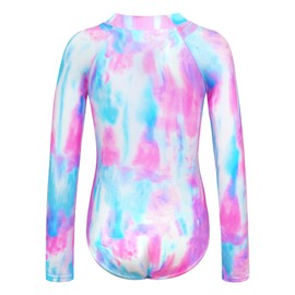 WhizBuzz Girls Long Sleeve Swimsuit Size 7-8 Years Old Blue Purple Scrawl Rash Guard Bathing Suit with Zipper