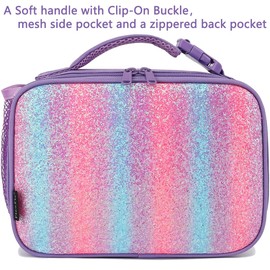 FlowFly Kids Lunch box Insulated Soft Bag Mini Cooler Back to School Thermal Meal Tote Kit for Girls, Boys,Purple#Glitter