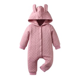 Newborn Infant Baby Girl Knitted Hooded Sweater Romper Long Sleeve Bodysuit Jumpsuit Warm Winter Snowsuit Clothes Pink 9-12 Months
