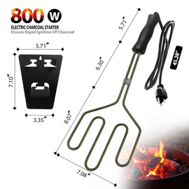 Electric Charcoal Starter 800W - Superior Fire Lighter for BBQ Grill Fireplace Smoker Campfires Coal Easy & Quick Ignite Briquettes, SUS304 Heat Element Coils with 3.8ft Power Cord with Wall Mount