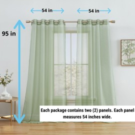 HLC.ME 2 Piece Semi-Sheer Voile Window Curtain Grommet Panels for Bedroom (54" W x 95" L, Sage Green)