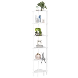 IRCPEN 6 Tier Corner Shelf, 66.5'' Tall Standing Shelf, Narrow Display Shelf Stand, Modern Corner Bookshelf, Plant Stand, Corner Bookcase for Living Room, Bedroom, Bathroom, White LCS502W