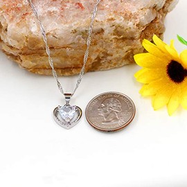 Uloveido Fashion Crystal Heart Necklace Double Heart Pendant Platinum Plated Wedding Valentines Necklace for Women Girls (White)