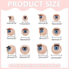 PH PandaHall 24 Pairs 3D Safety Eyes with Eyelash 6 Sizes 3D Simulated Eyeball Amigurumi Eyes Movable Eyes Plastic Crochet Puppet Eyes for DIY Sewing Plush Craft Stuffed Making 11/14/16/18/20/22mm