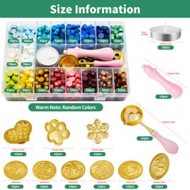 Yauhar 917Pcs Letter Sealing Kit Contains 18 Colors Wax Seal Beads, 10Pcs Stamps with Handle, Wax Spoon and Candle for Christmas Gift Wrapping & Envelope Sealing, Wedding Invitation