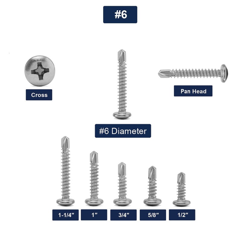 #6 x 1/2" Sheet Metal Screws 100Pcs 410 Stainless Steel