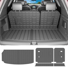 powoq 7&8 Seats Cargo Mat Compatible with 2024 2025 Chevy Traverse Trunk Liner TPE Cargo Liner Replacement for 2024 2025 Chevy Traverse Accessories (Trunk Mat+Backrest Mat)
