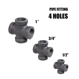 AGUTEA Black 4-Way Cross Fitting Connector, Malleable Iron Fittings with Threaded Holes, Vintage Industrial Decorative Pipe Fitting Stands, Tables, Furniture (1/2 INCH) (Pack of 1)