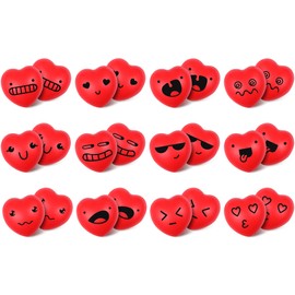 24 Pieces Heart Stress Balls 3 Inches Valentine's Day Heart Smile Face Stress Balls for Adults Valentines Party Favors Decorative Balls Foam Balls Red Heart Shaped Funny Face Balls for Valentines Day