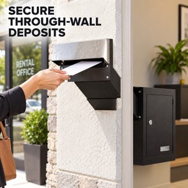 Through-Wall Locking Drop Box with Adjustable 6.63-11.7 Inch Chute, Heavy Steel Rainproof Anti-Fishing Mailbox