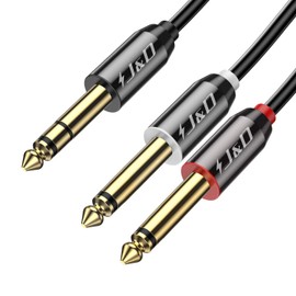 J&D 1/4 inch TRS Stereo Y Splitter Insert Cable, Gold Plated Copper Shell 6.35mm 1/4 inch TRS Male to Dual 6.35mm 1/4 inch TS Male Mono Breakout Cable, Audio Cord, 9 Feet