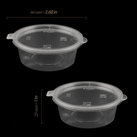 HEIHAK 250 Set Reusable Disposable Plastic Portion Cups with Attached Hinged Lids, Small Condiment Containers for Sauces, Samples, Craft Paints