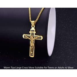 Rehoboth Jesus Christ on INRI Crucifix Stainless Steel Cross Pendant Necklace for Men Women 24 Inch Chain Gold
