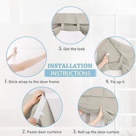 RYB HOME Door Curtain for Door Window 80 inch - Privacy Tricia Door Window Curtains for Patio French Door Front Door Sidelight Curtain Tie up Shade, W26 x L80 inch, Natural, 2 Panels