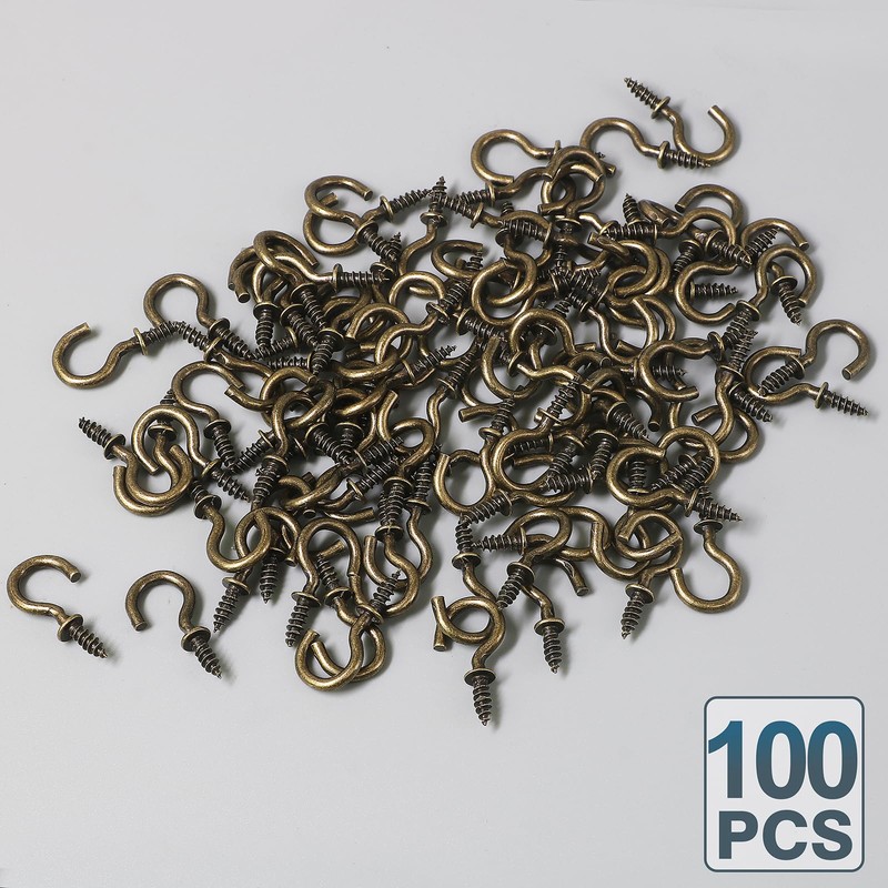 Jamiikury 100Pcs 1/2 Inch Cup Hooks, Bronze Ceiling Hooks Small